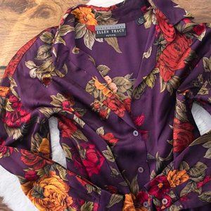 ⋆ 90s silk floral button down top